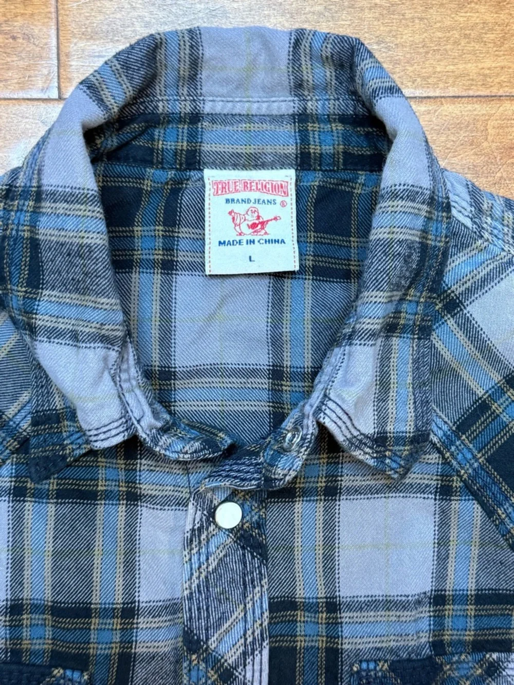 True Religion Pearl Snap Flannel Shirt Plaid Western Mens L